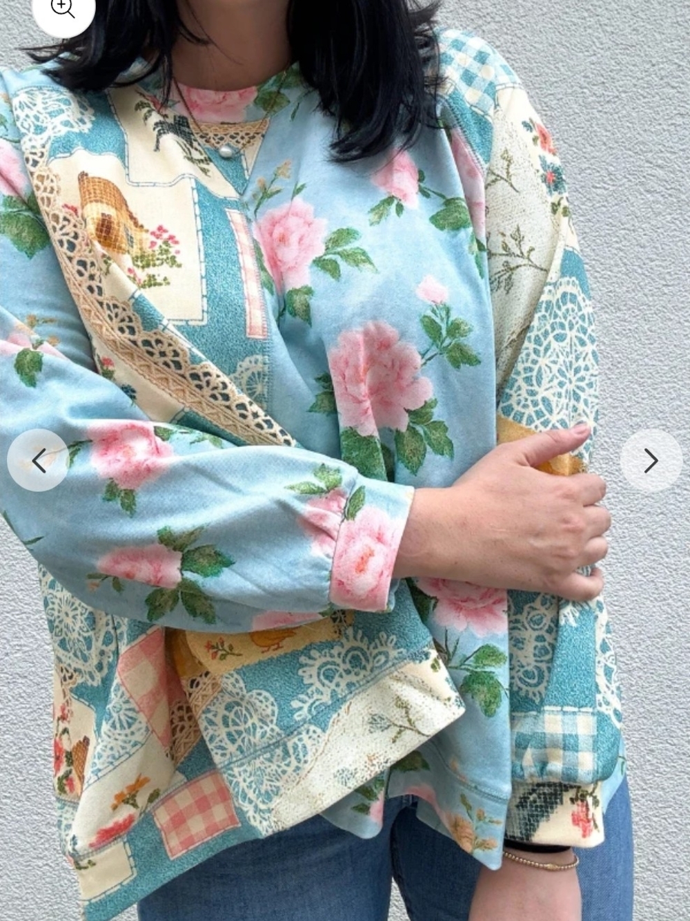 NEW! Davi & Dani Charmed Floral Patchwork Oversized Sweatshirt Blue & Pink, NWT - Picture 6 of 6